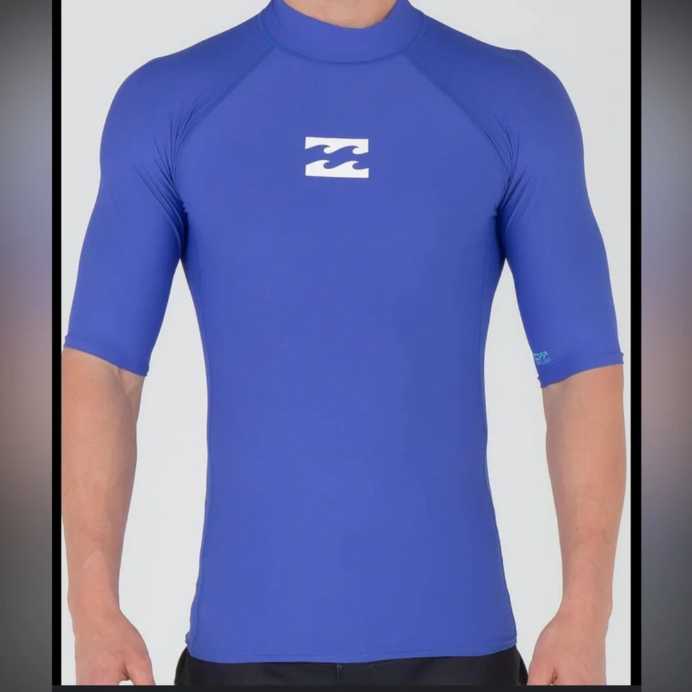 Billabong Mens Medium Cobalt Blue All Day Wave PF Rashguard Surf Shirt UPF 50
